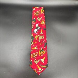 Fireman Men's Tie All Silk Handmade in Milano Fire Dalmatian Dog Novelty Red 911